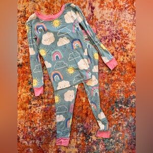 Little Sleepies Blue Pajama Set with Rainbows and Clouds